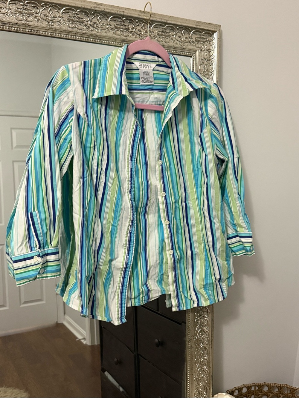 George Multicolor Striped Button-Down Shirt in Blue, Green & White